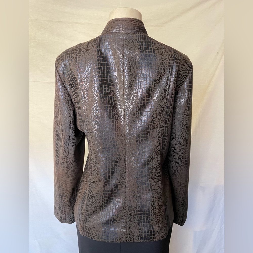 Notations Dark Brown Leather Jacket with Crocodil… - image 3